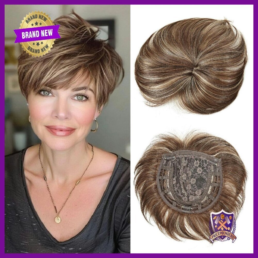 Synthetic Hair Topper with 5 Clips for Thinning Hair, 6.5x6 Inches